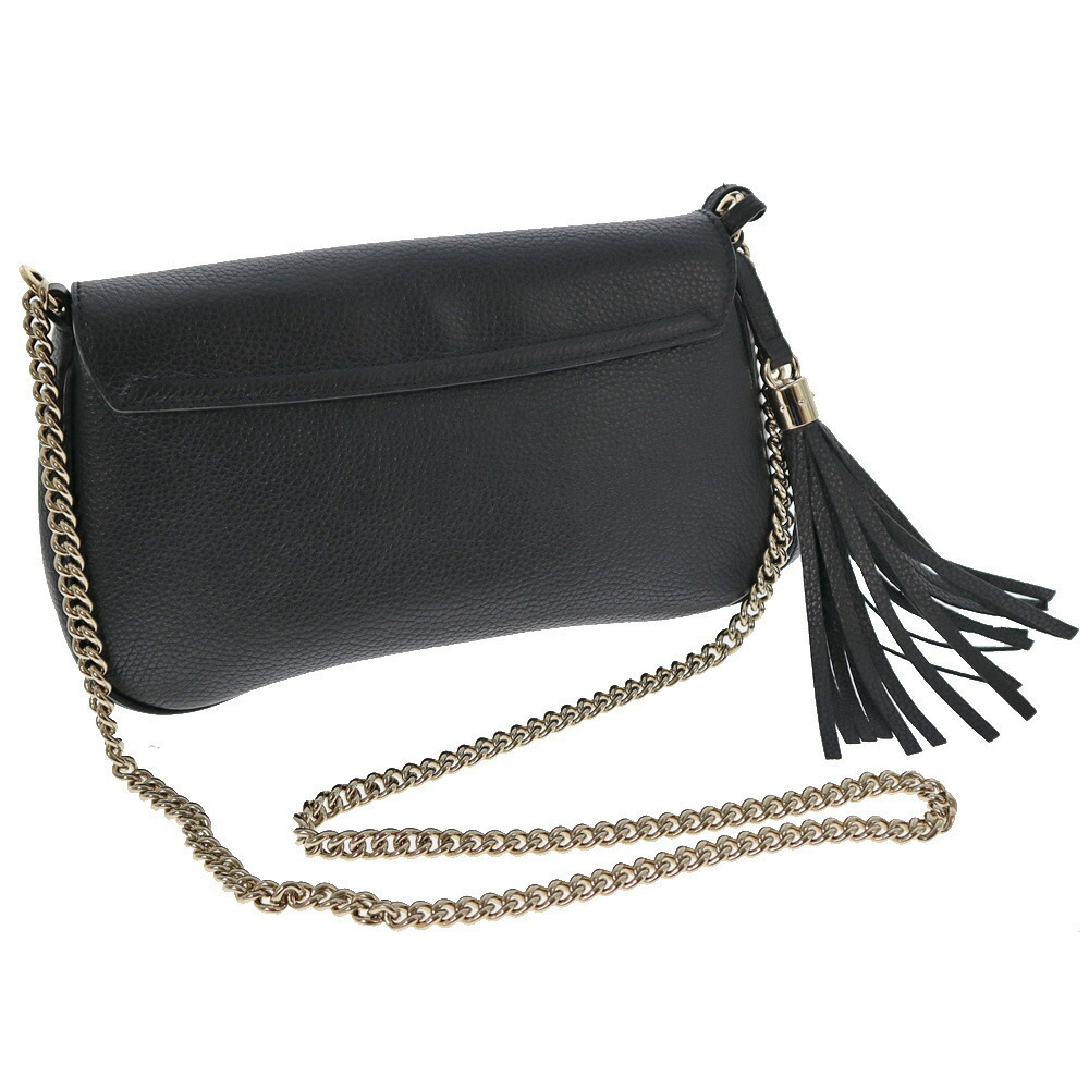 GUCCI Chain Shoulder Bag Soho Leather Black Fringe Tassel - Picture 2 of 11